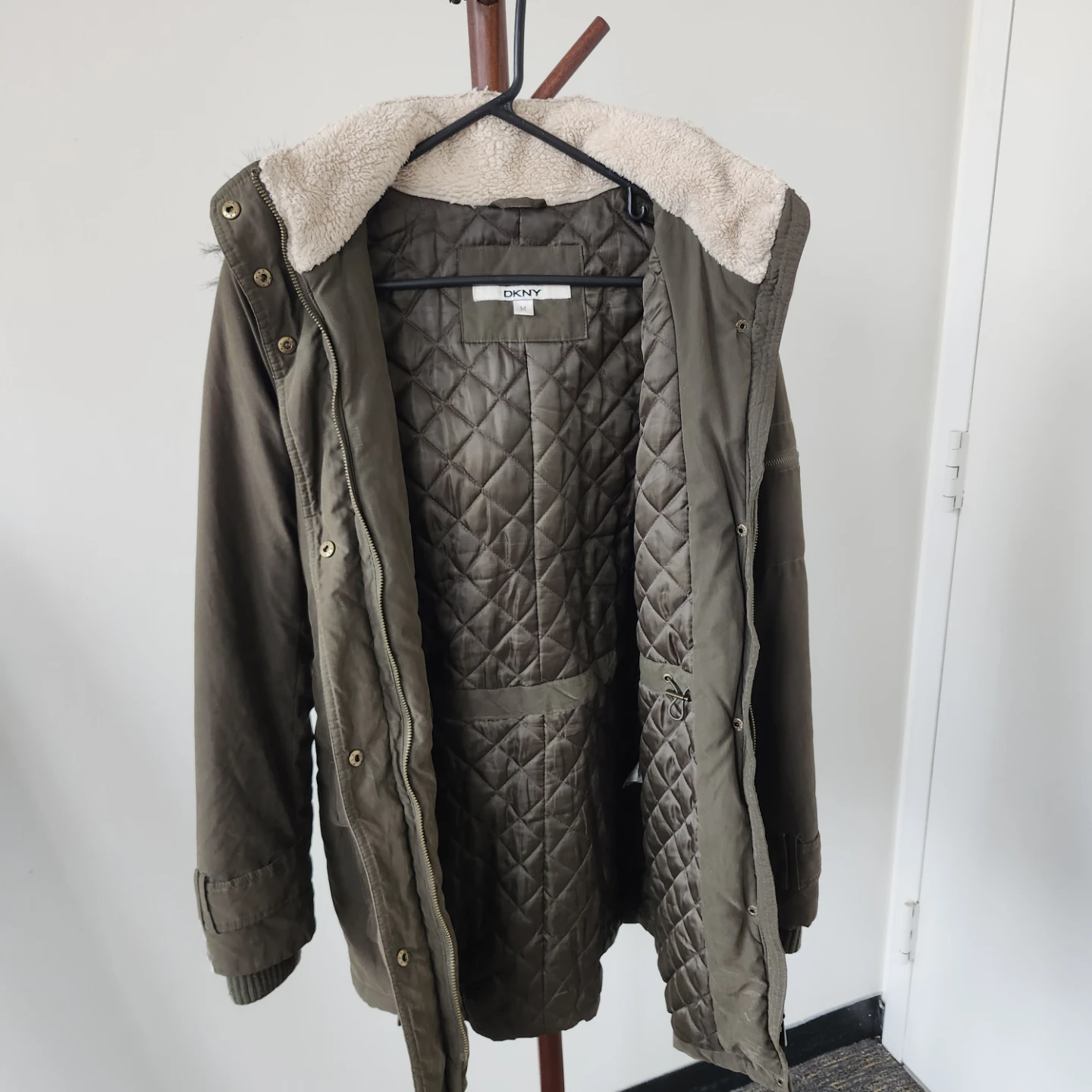DKNY Olive Green Hooded Parka Size M - photo 4