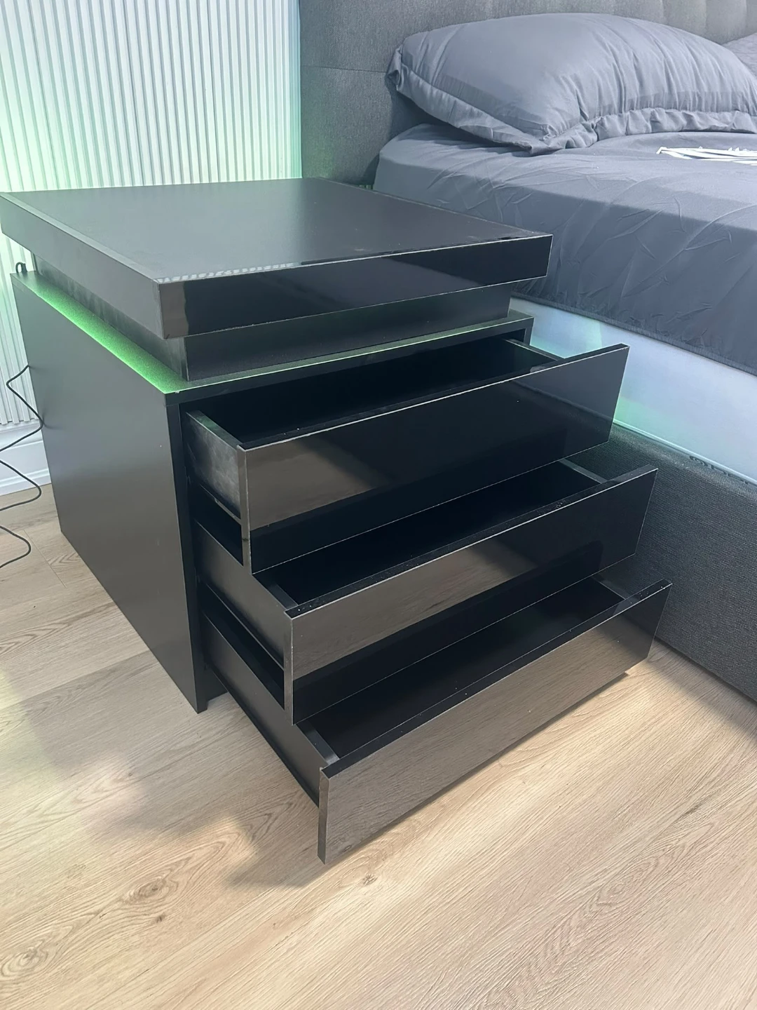 Black LED Bedside Nightstand with Storage - photo 3