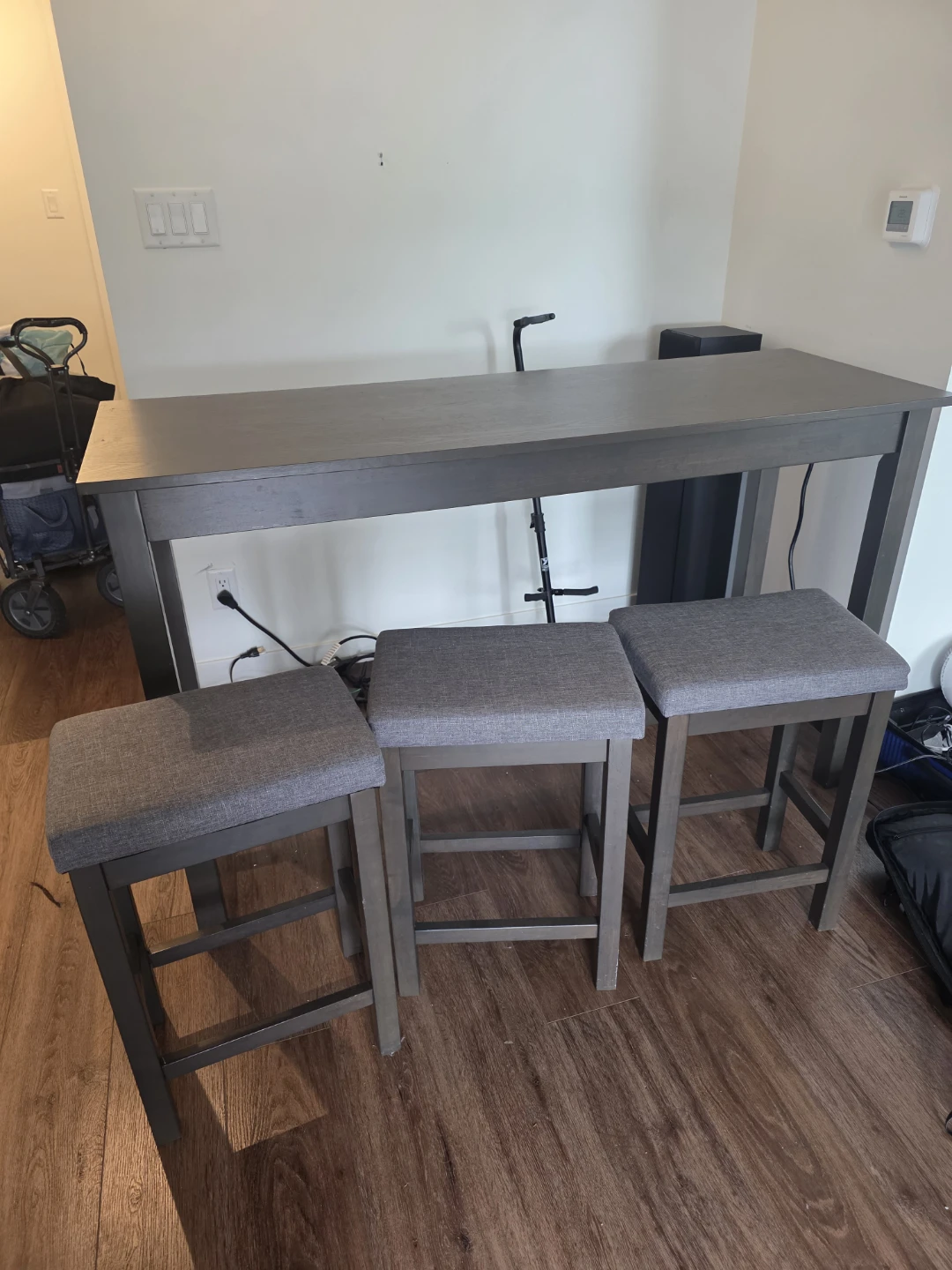 Dark Brown Narrow High Bar with stools > high  Desk with Drawer - photo 3