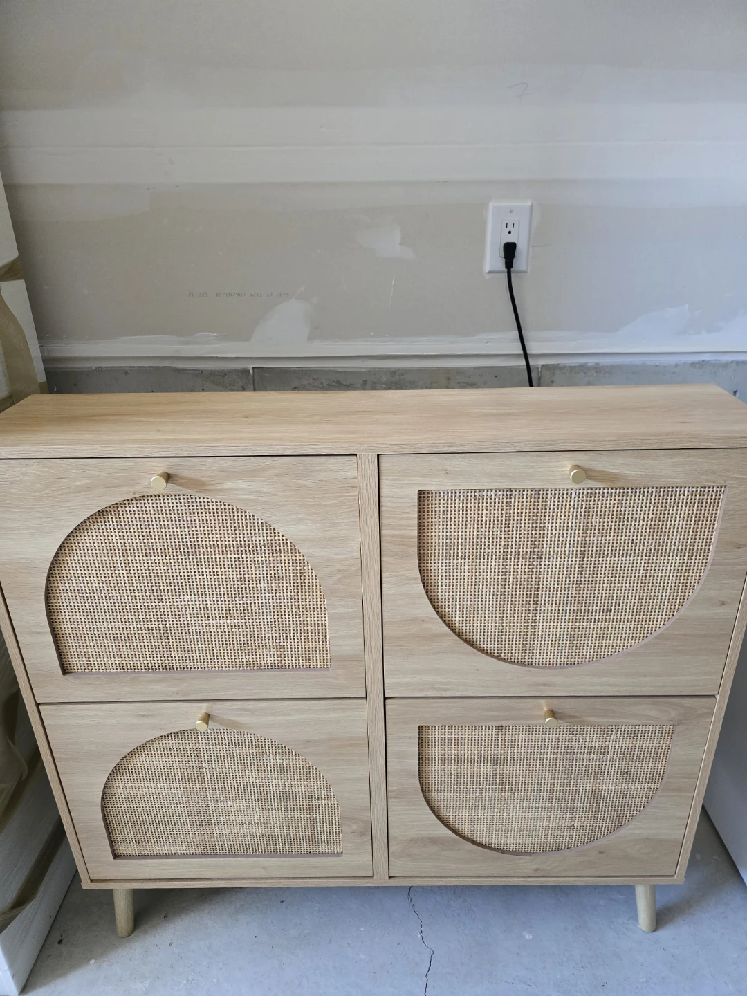 Wooden Shoe Cabinet with Rattan Details