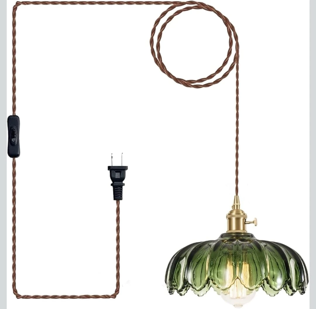 Vintage Style Green Glass Hanging Pendant Light