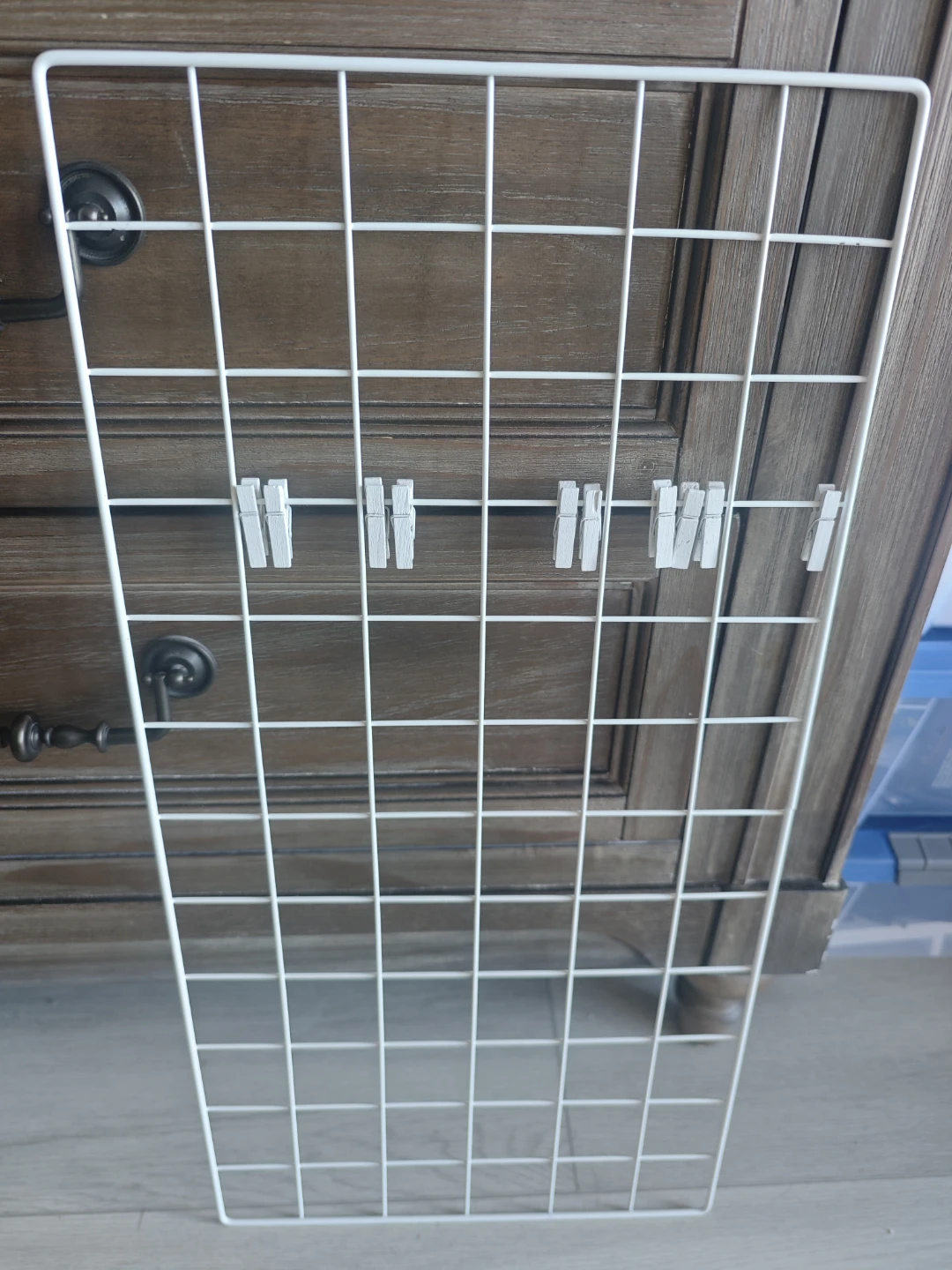 White Wire Grid Panel with Clothespins