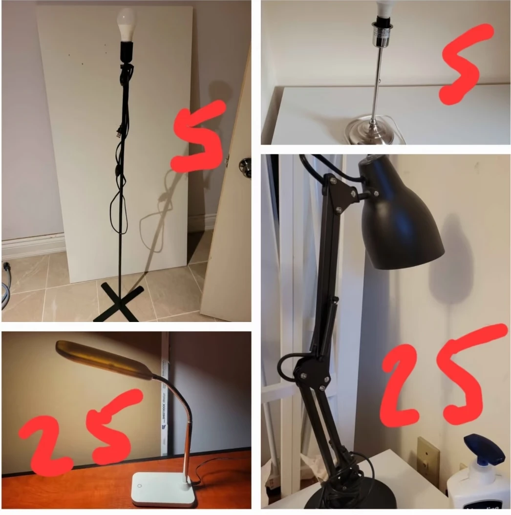 desk and floor lamps