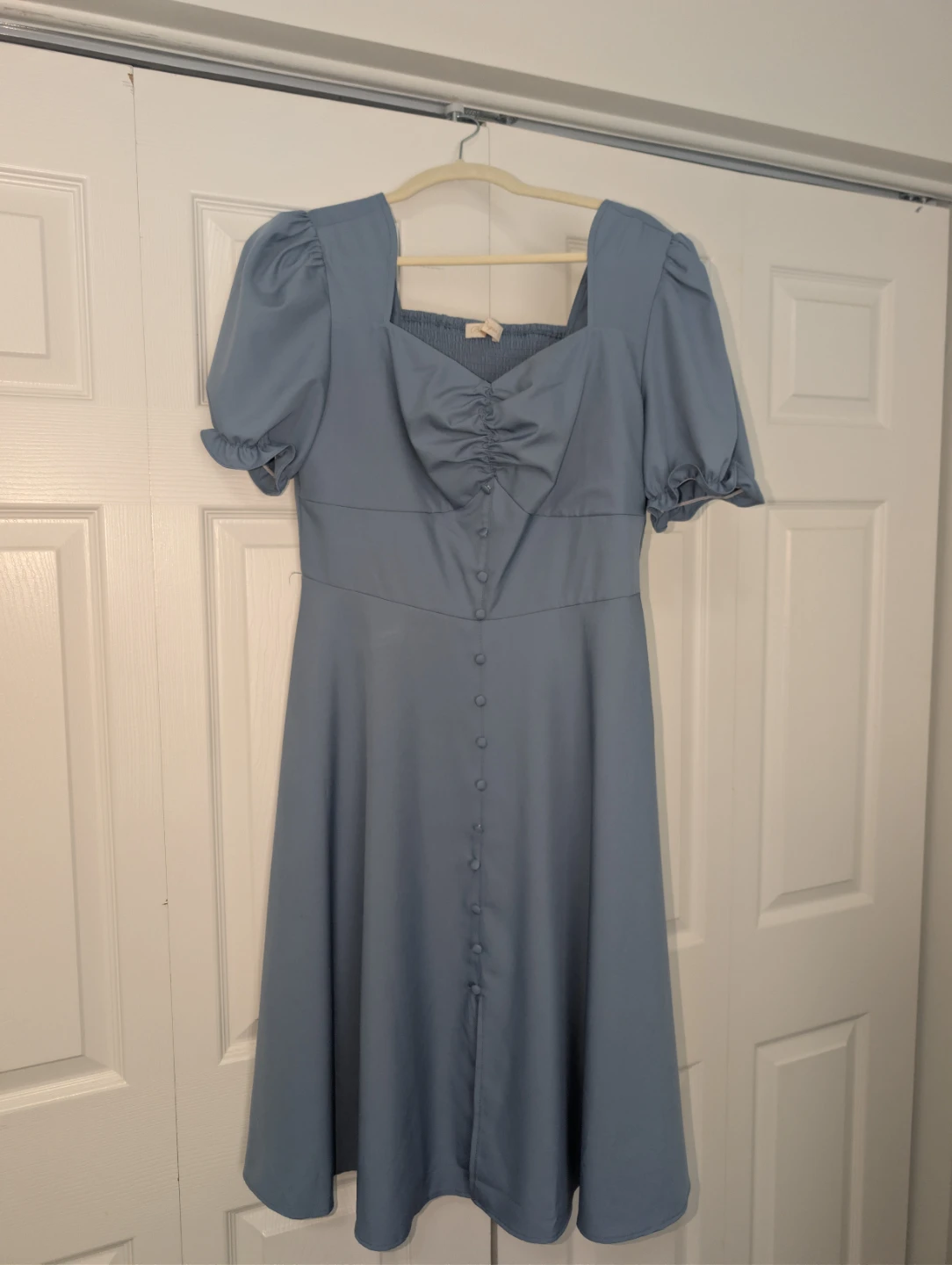 Blue Midi Dress with Smocked Back