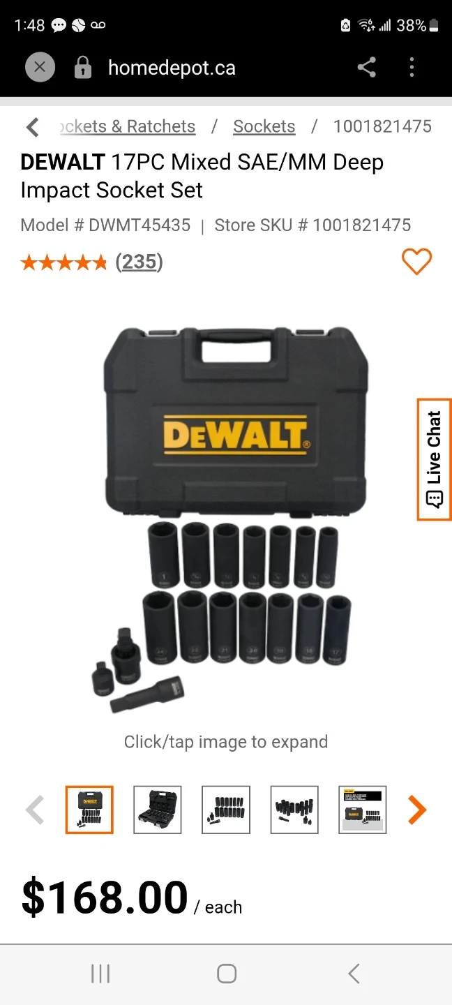NEW DEWALT 17-Piece Deep Impact Socket Set DWMT45435