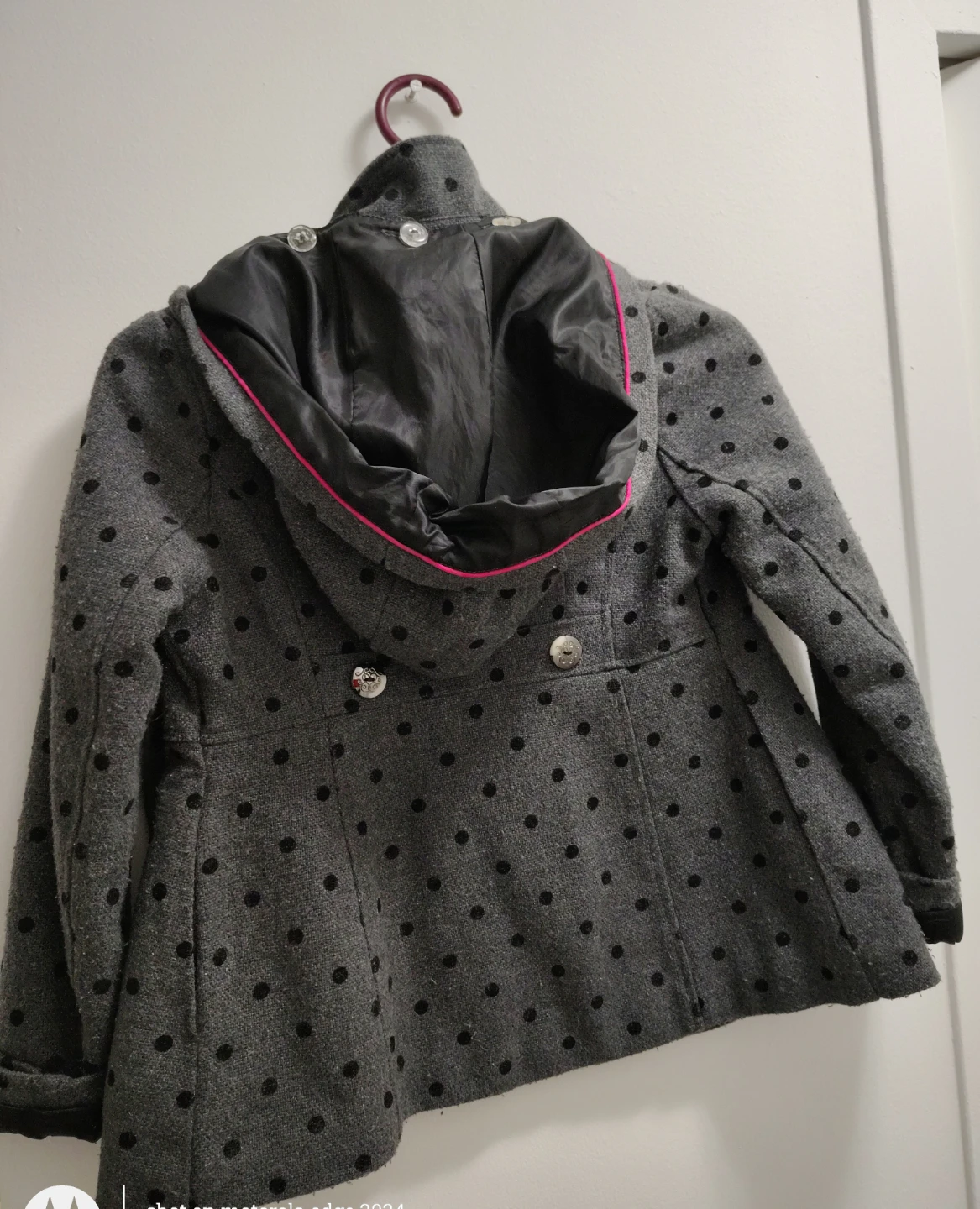 Grey polka dot hooded  dress coat