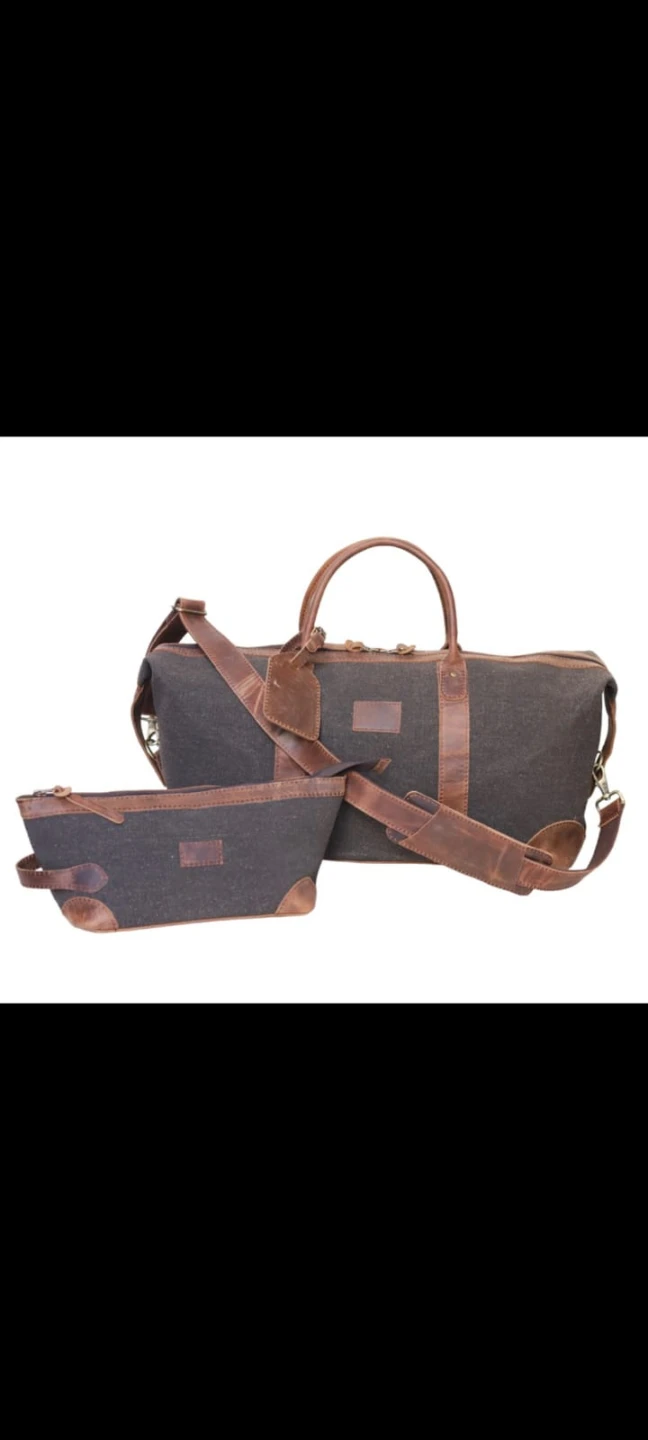 Canvas and Leather Travel Duffel Bag Set