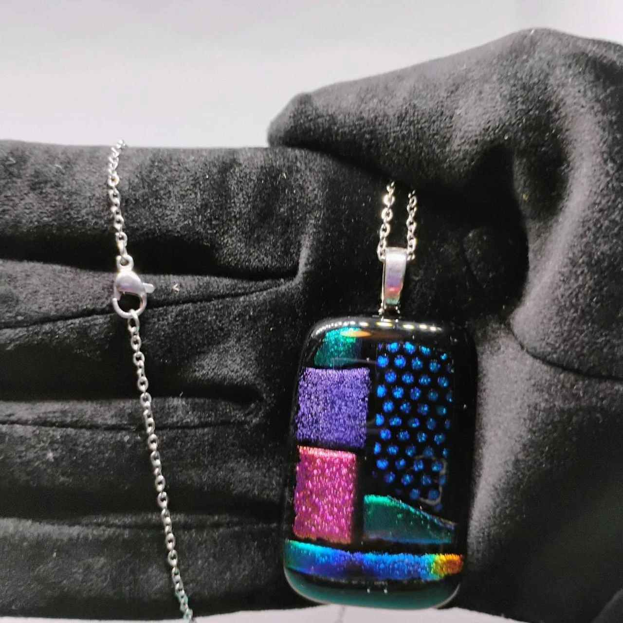 Dichroic Glass Pendant Necklace with Silver Chain - photo 2