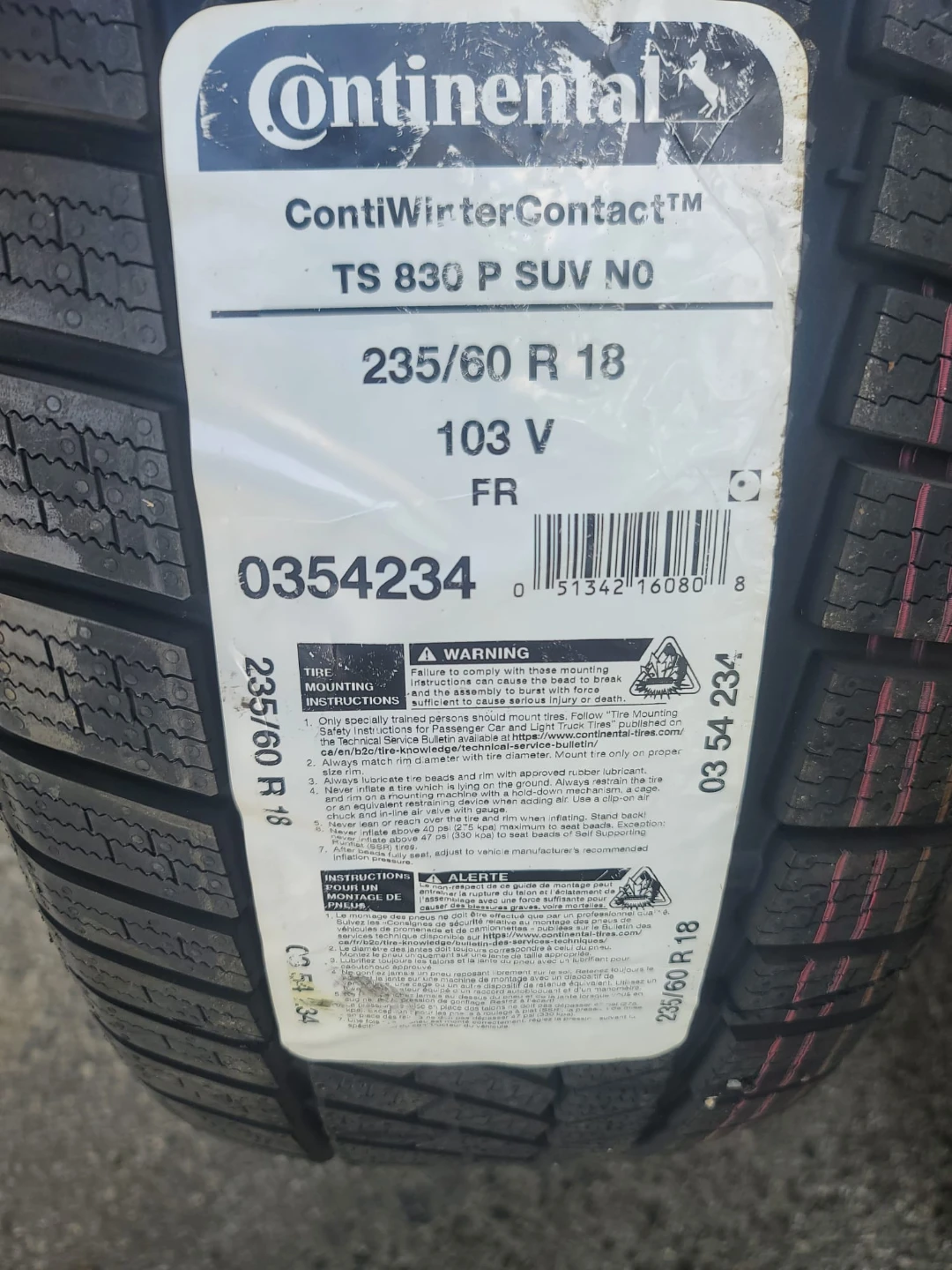 4x New Winter Tires - 235/60/18 - ContiWinter Contact - photo 3