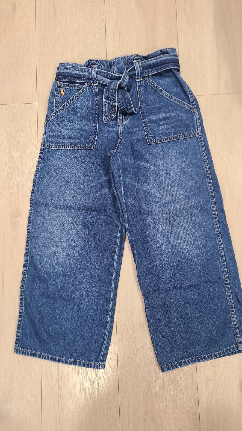 Ralph Lauren Girls Paperbag-Waist Wide-Leg Cropped Jeans Size 14