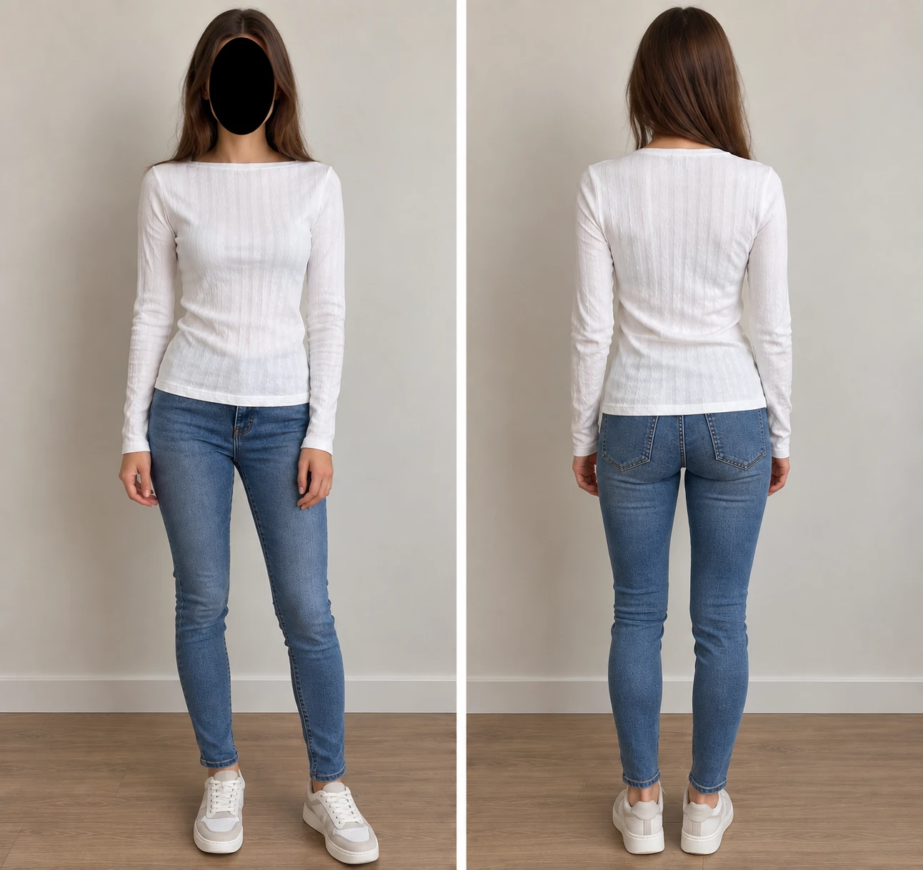 Size S MNG White Ribbed Long Sleeve Shirt
