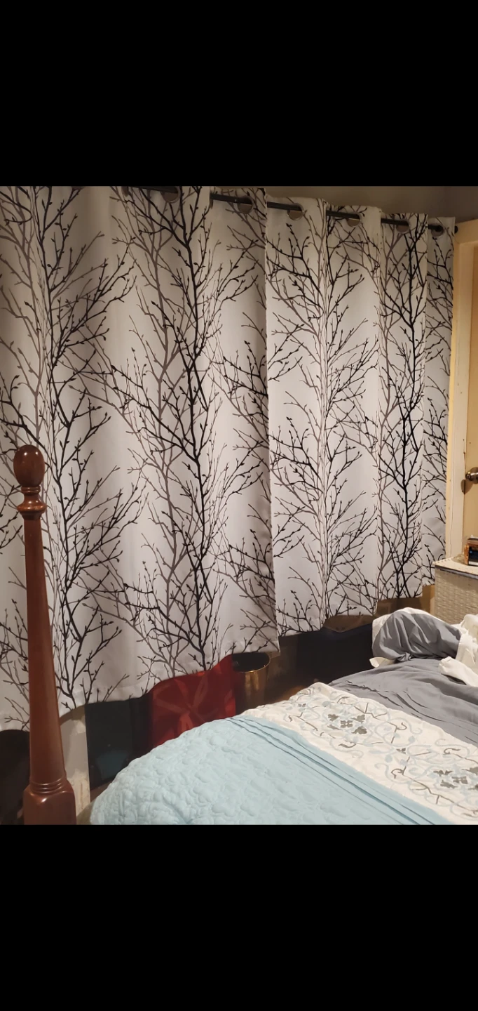 Black / Grey white tree branch print curtains