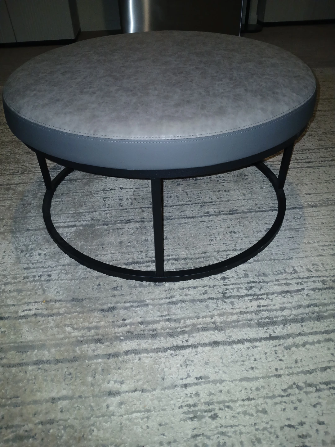 Round Gray Faux Leather Ottoman - photo 2