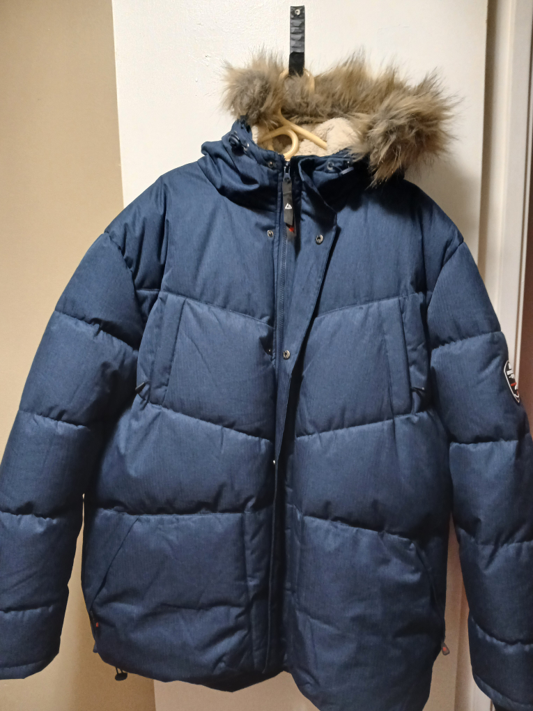Navy Puffer Winter Jacket with Fur Hood - photo 3