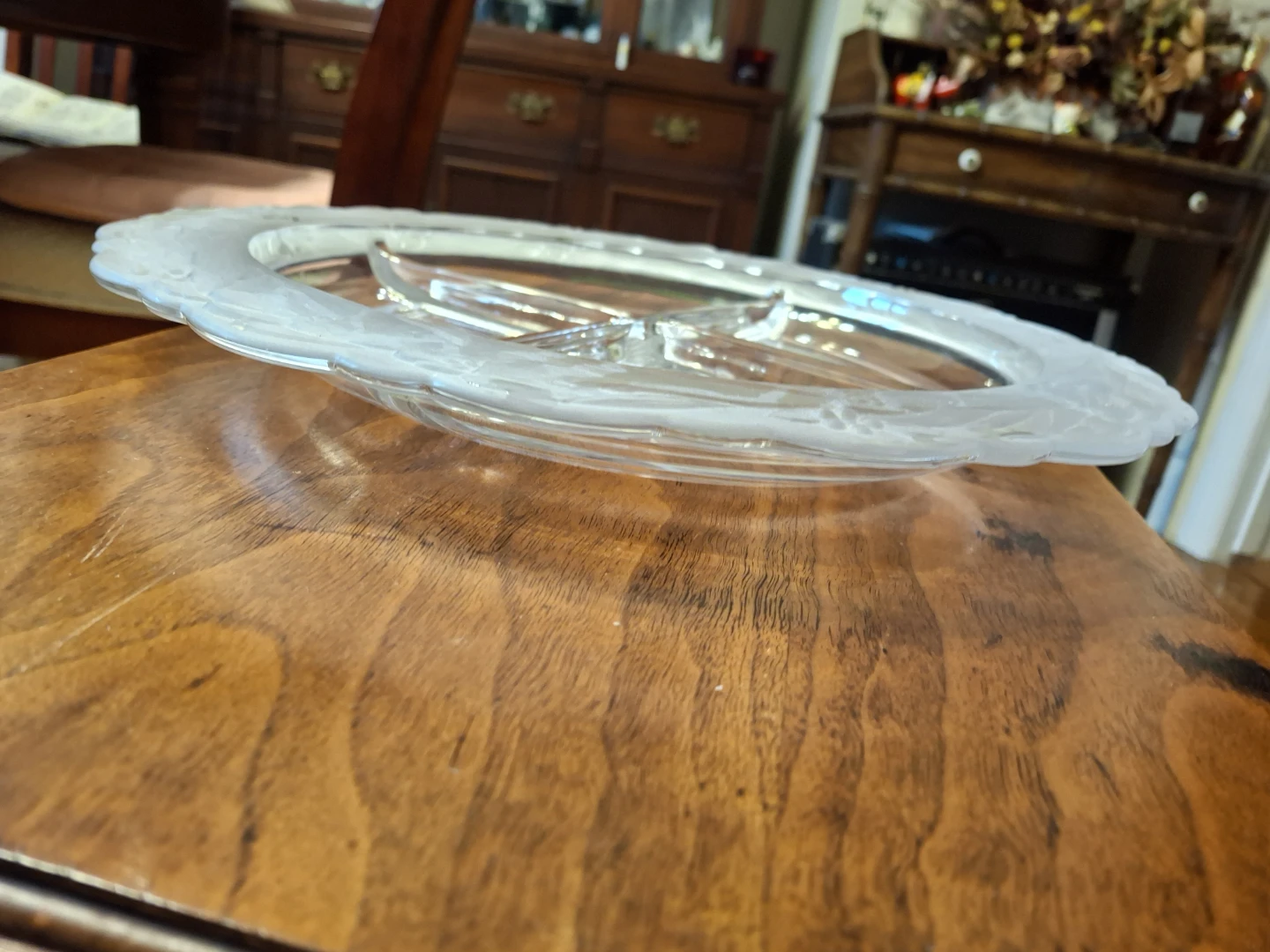 Vintage Frosted Glass Divided Serving Platter - photo 2