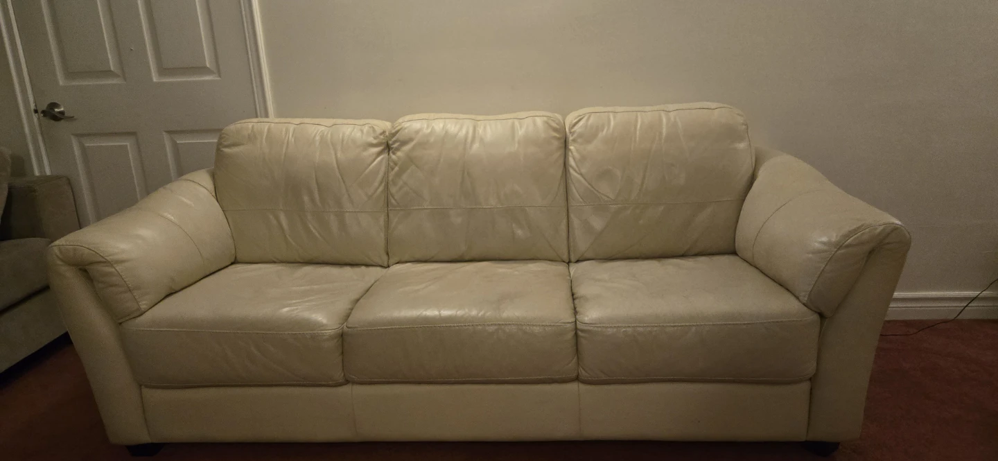 Cream Leather 3-Seater Sofa - photo 4