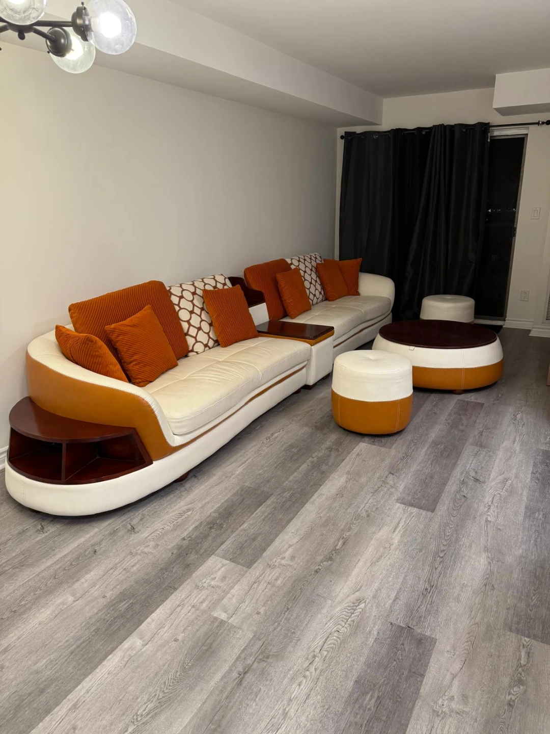 Modern White and Orange Sectional Sofa Set - photo 3