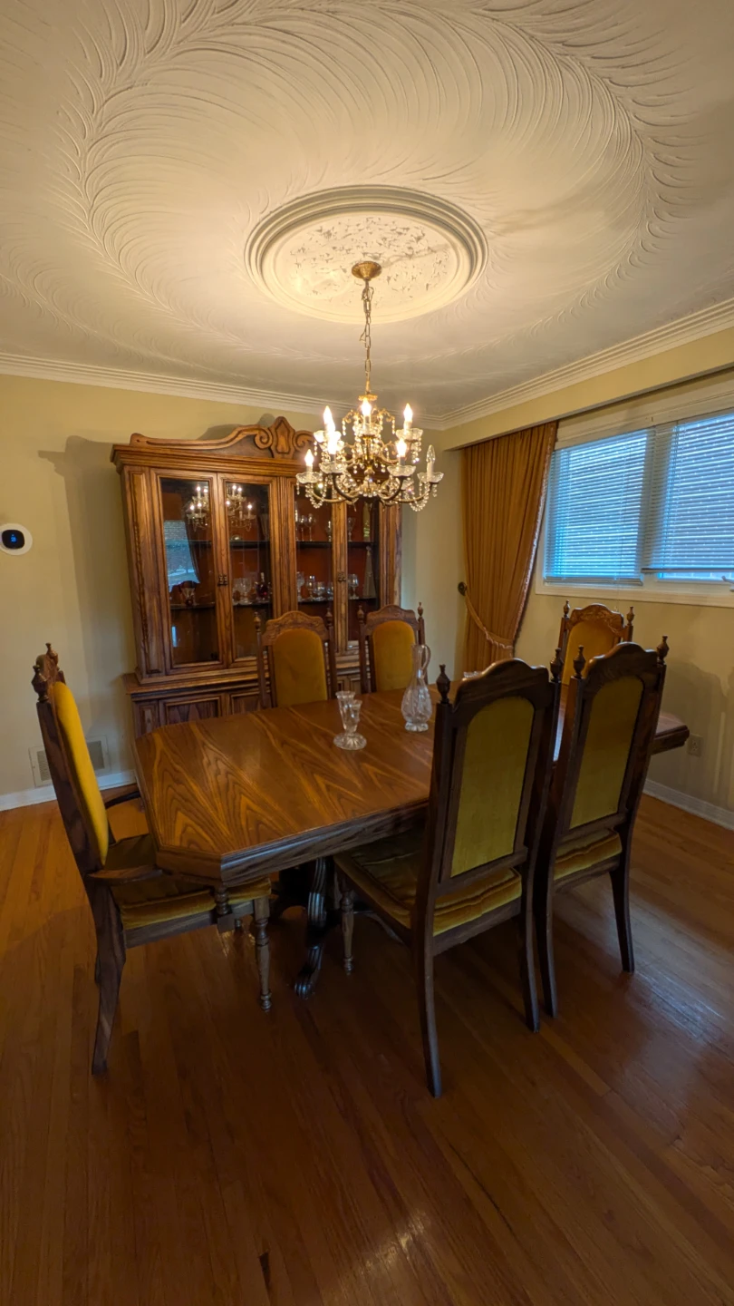 Solid Vintage Wood Dining Table and Chairs with China Cabinet - photo 2