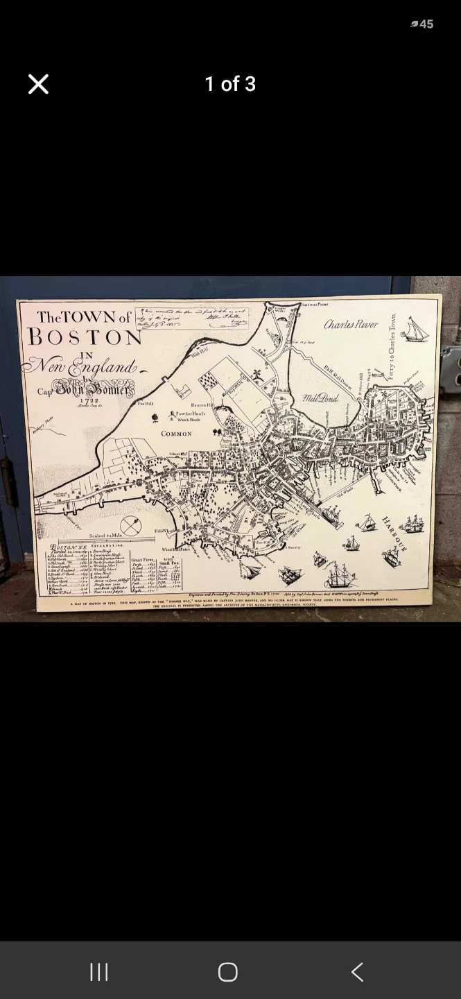 Vintage Boston 1722 Map Print