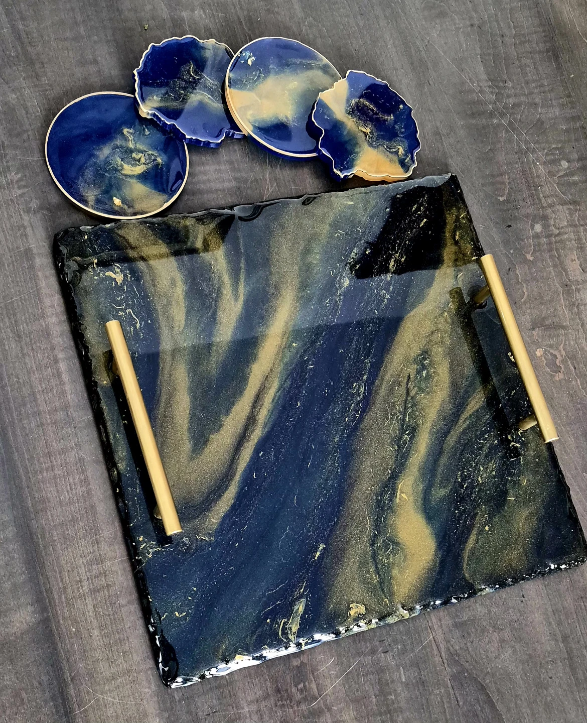 Resin Serving Tray and Coaster Set