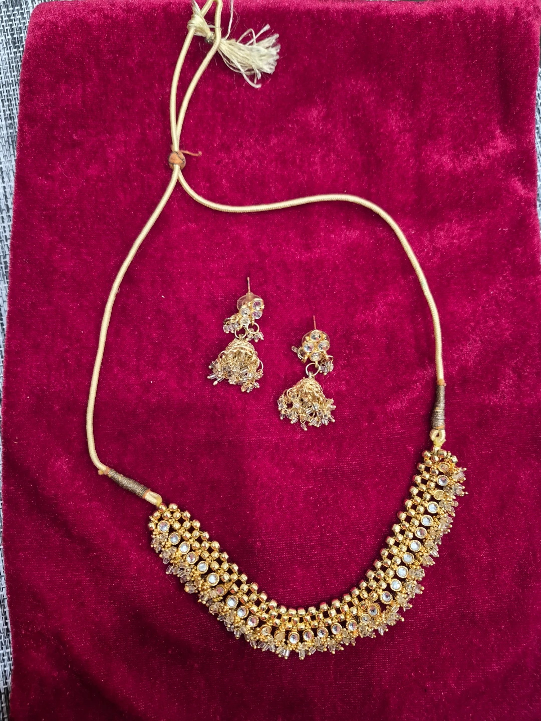 Gold-tone Necklace and Jhumka Earring Set