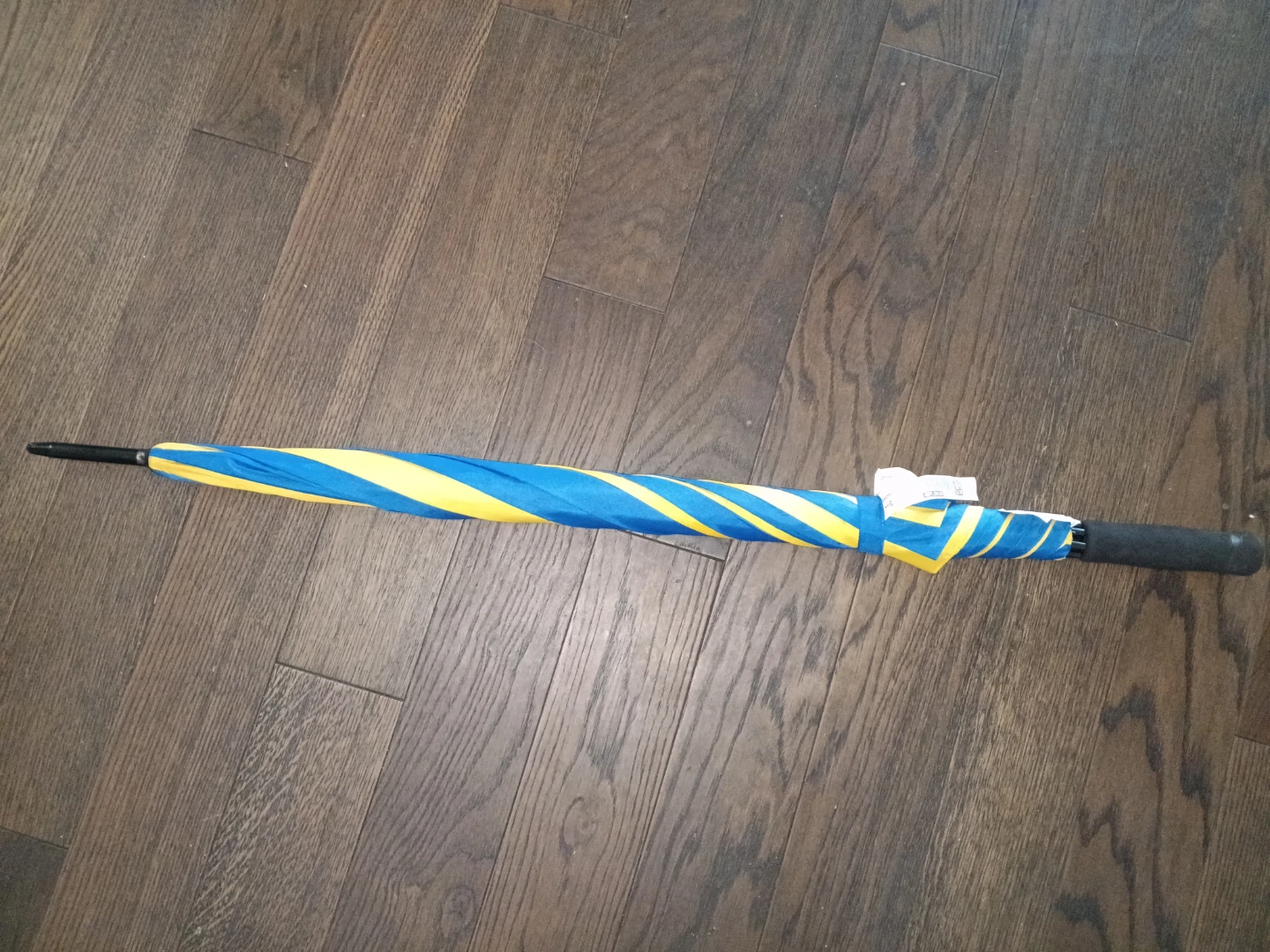 Ikea umbrella: Blue and yellow striped umbrella