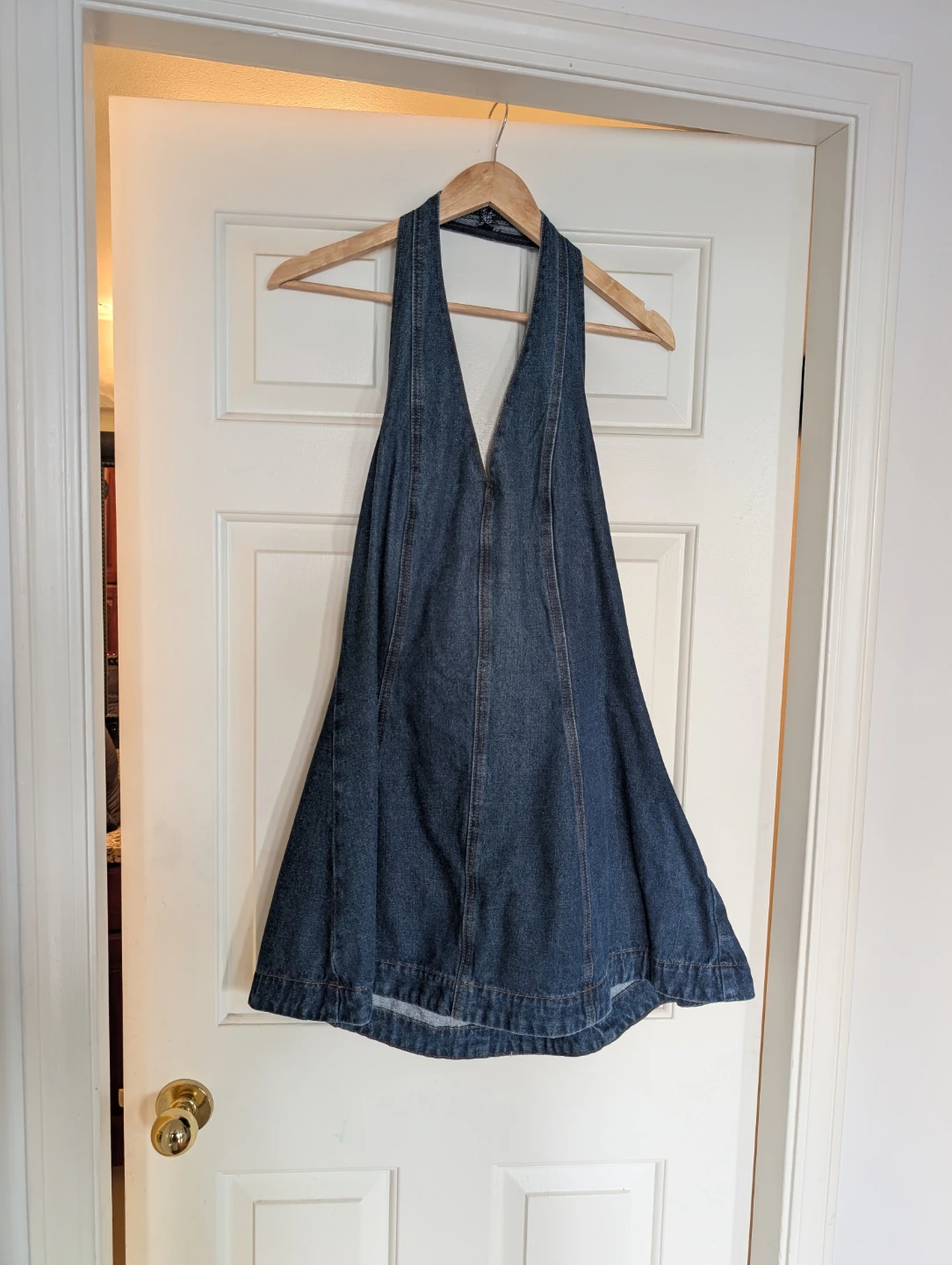 Dark wash denim halter dress
