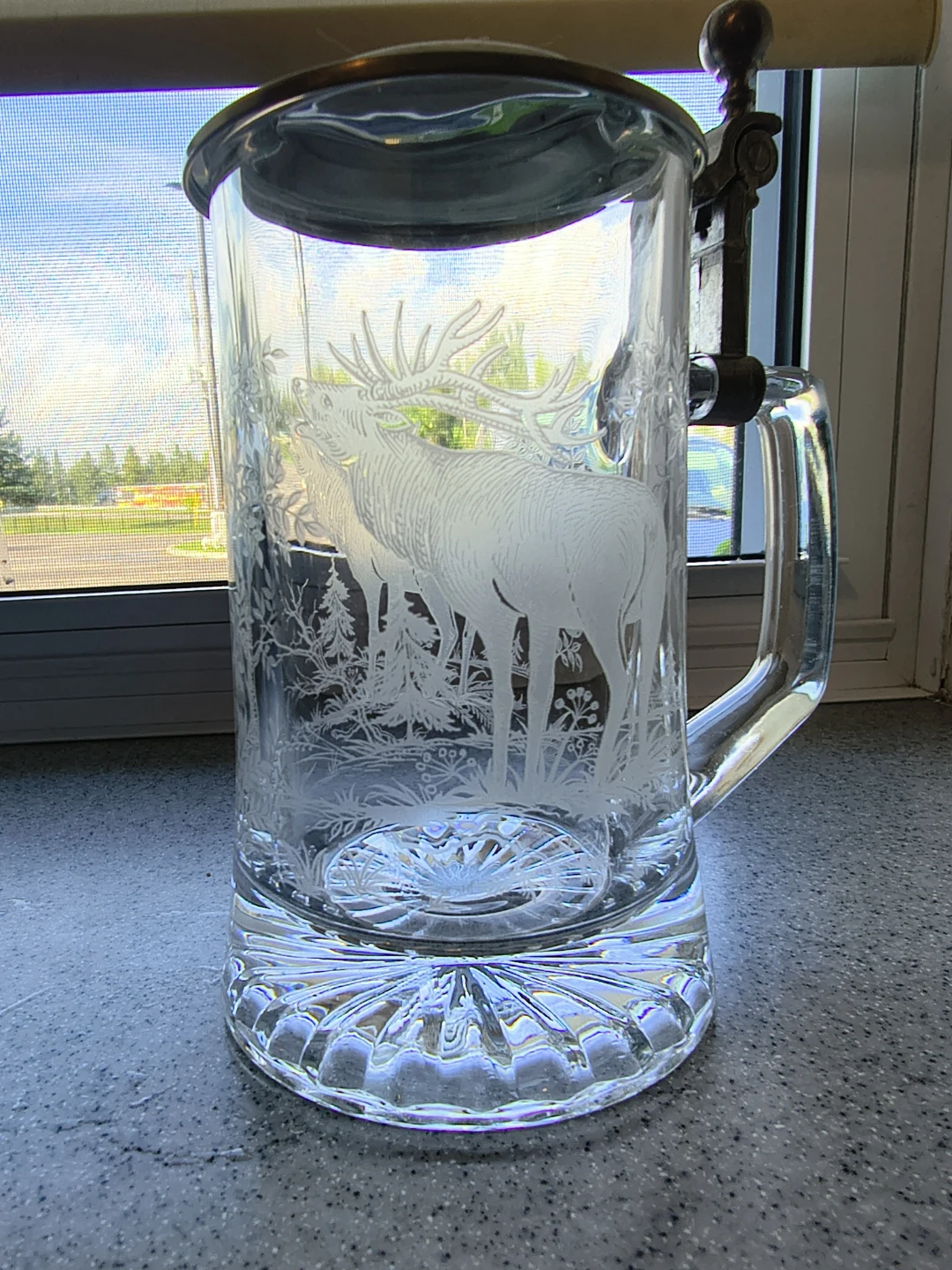 Set of Two Vintage Etched Glass Beer Steins - photo 5