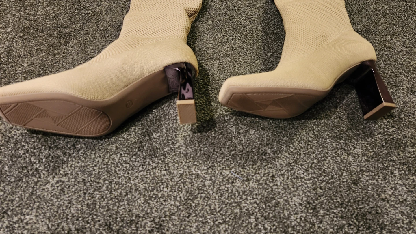 Beige Knitted Knee-High Heeled Boots - photo 5