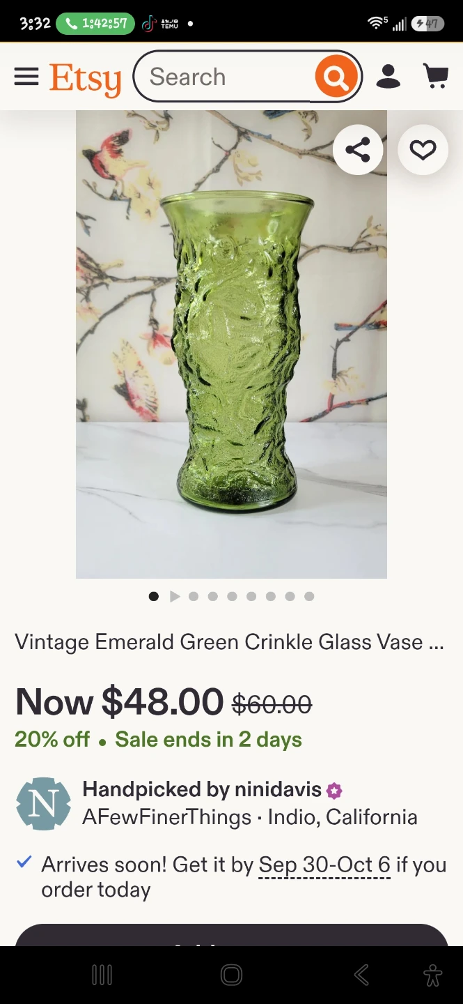 Vintage EO Brody Co. Green Crinkle Glass Vase - photo 4