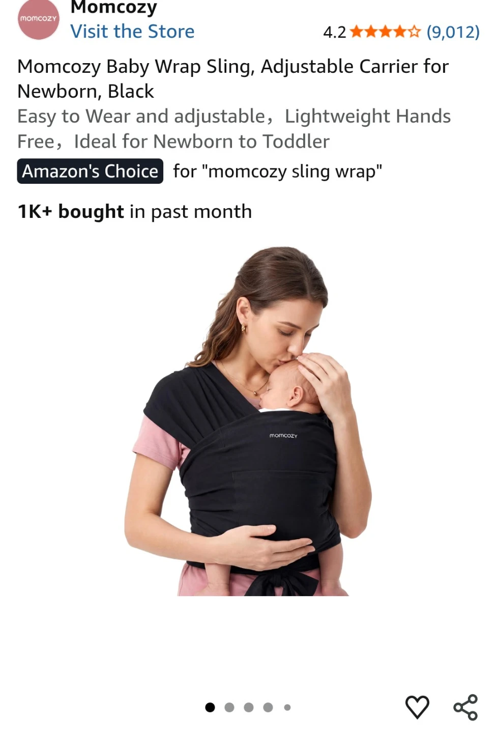 Momcozy Baby Wrap Sling Carrier, Black - photo 2