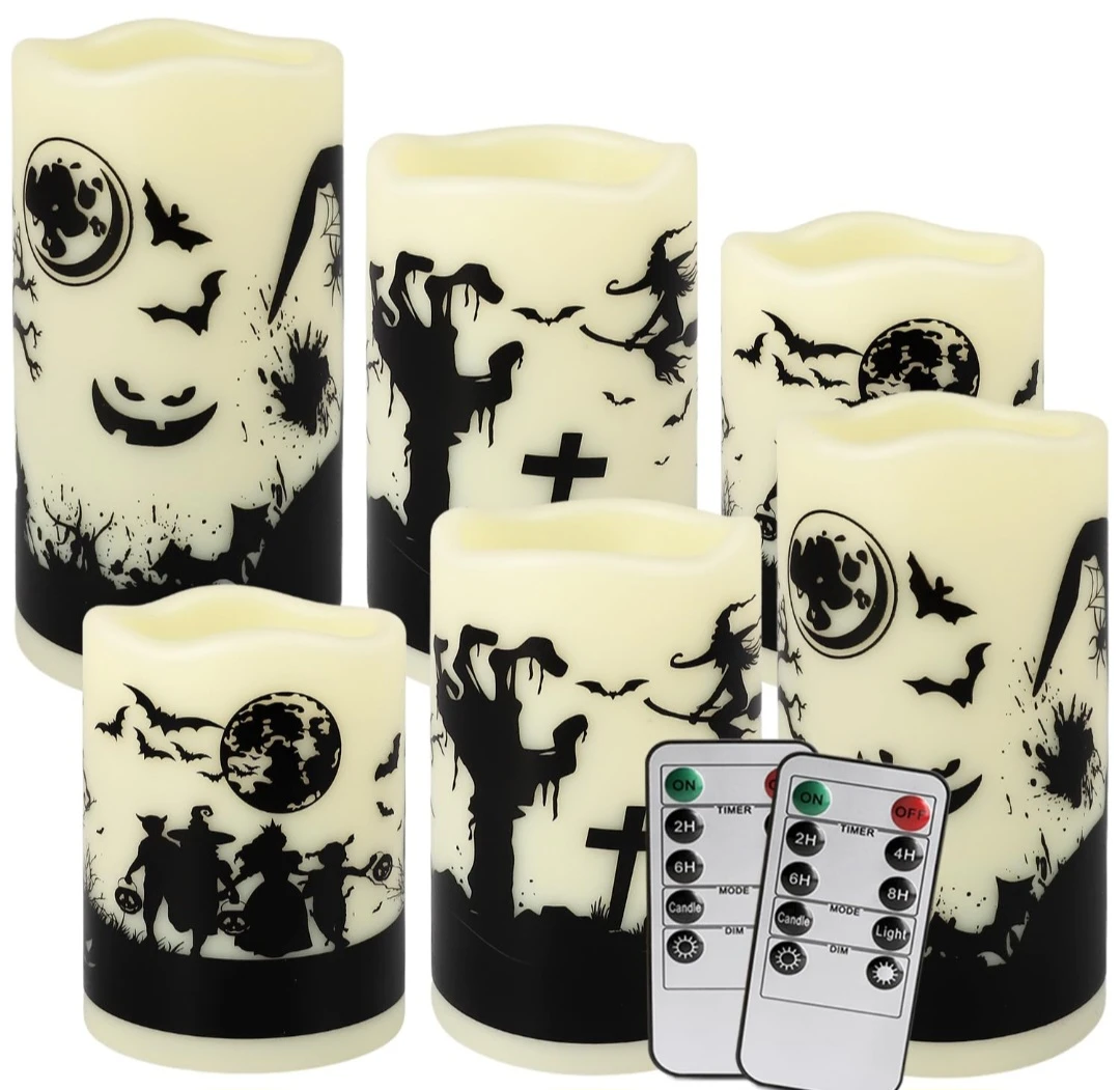 Set of 6 Halloween LED Candles with Remote Controls   🏈 - photo 2