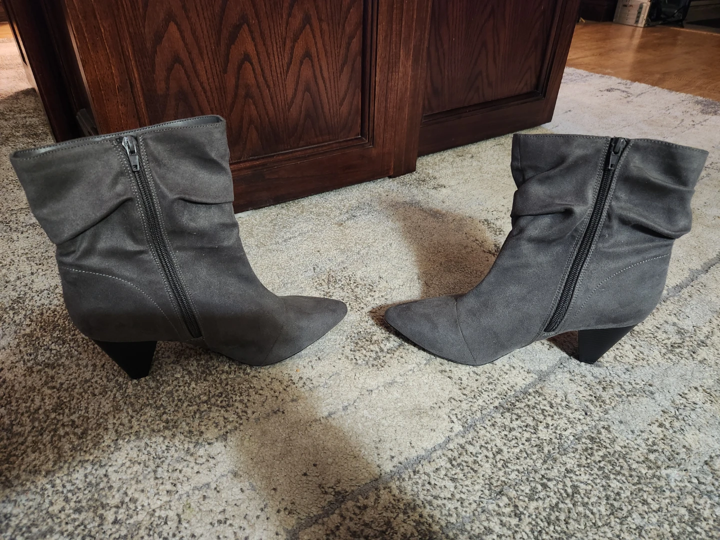 Grey Suede-Look Ankle Boots Size 9W - photo 3