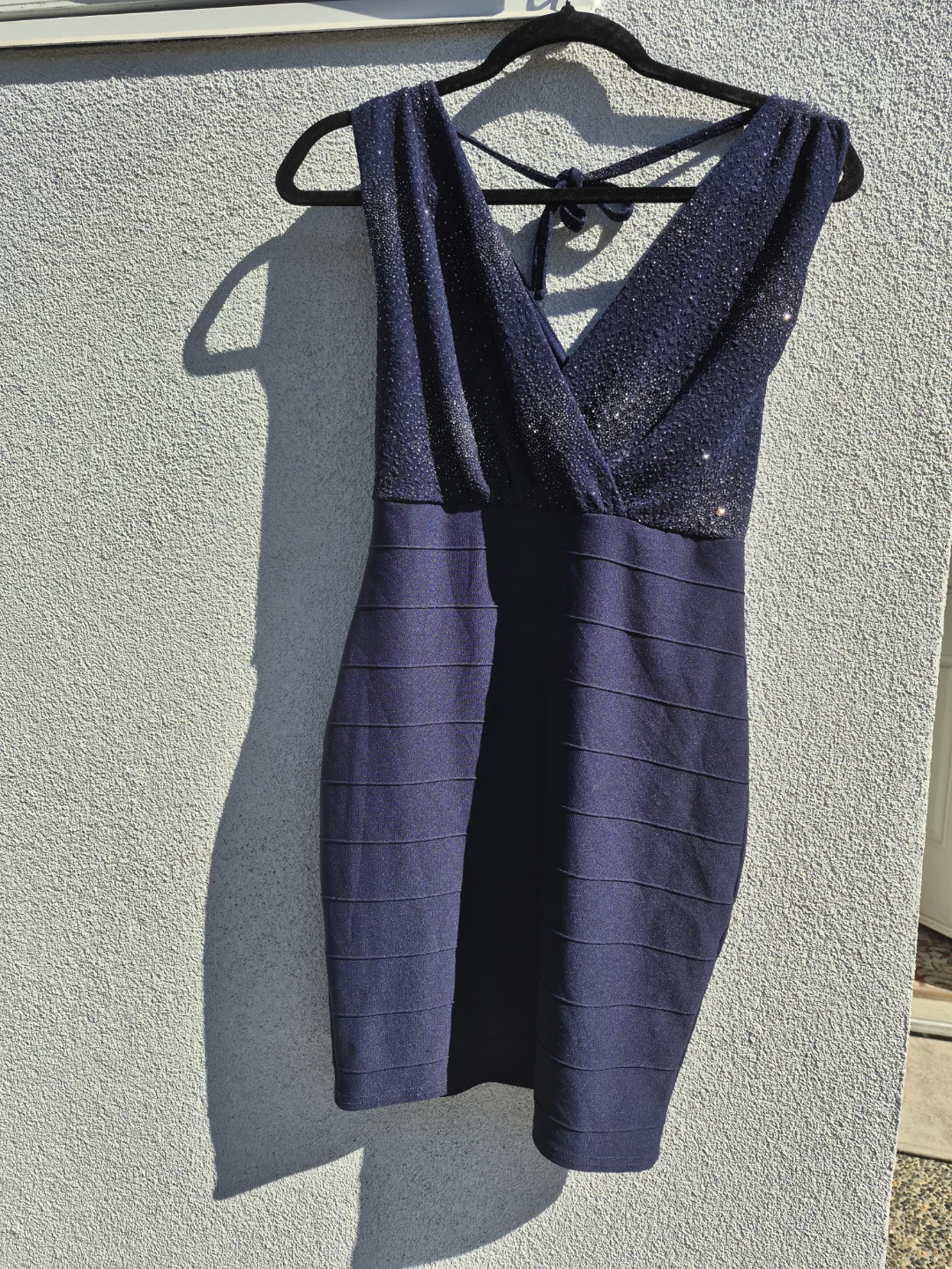 Navy blue sequin detail bandage dress