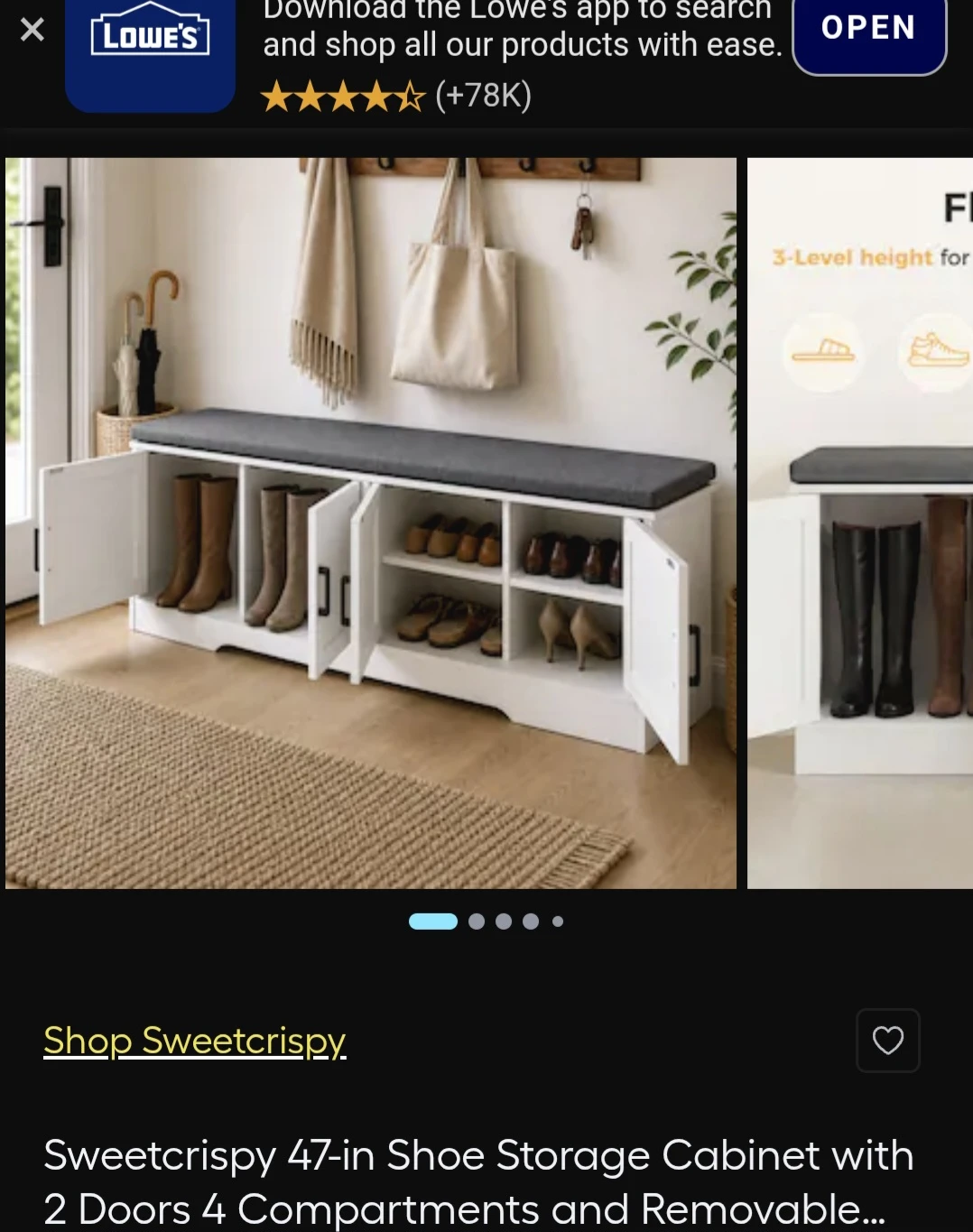 Sweetcrispy 47-inch Shoe Storage Bench