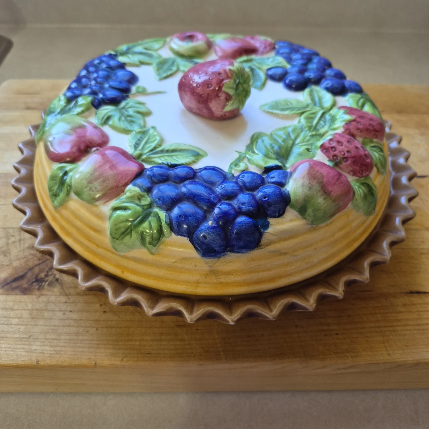 Vintage Ceramic Fruit Pie Keeper with Lid