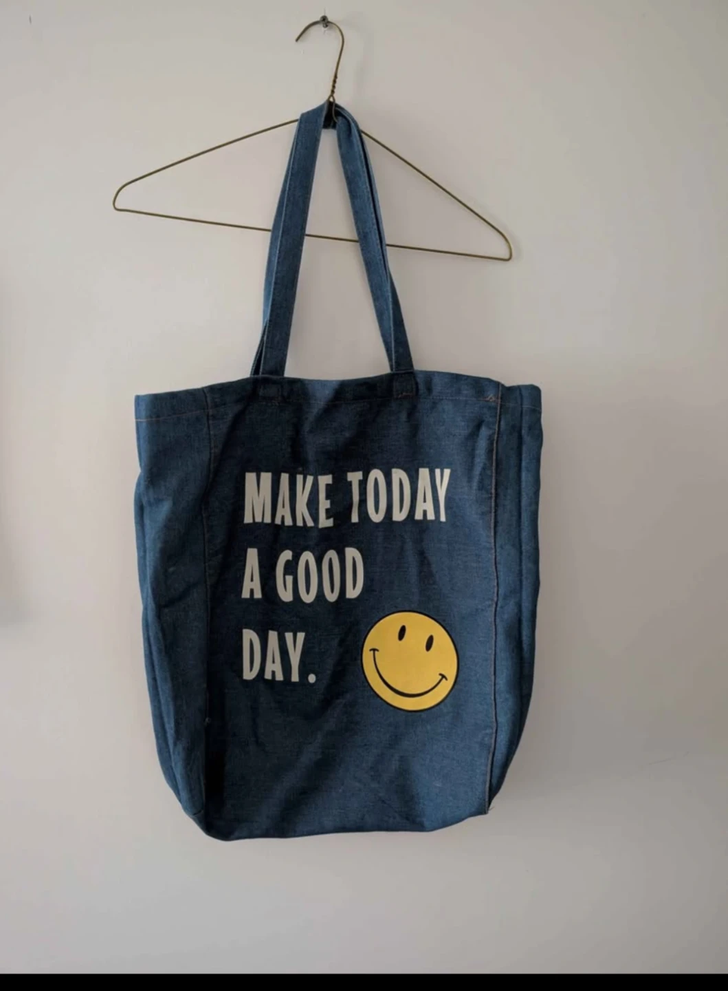 Denim Tote Bag with Smiley Face