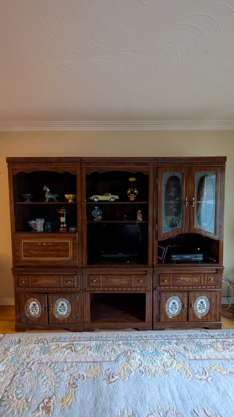 Vintage Large Wooden Wall Unit Entertainment Centre