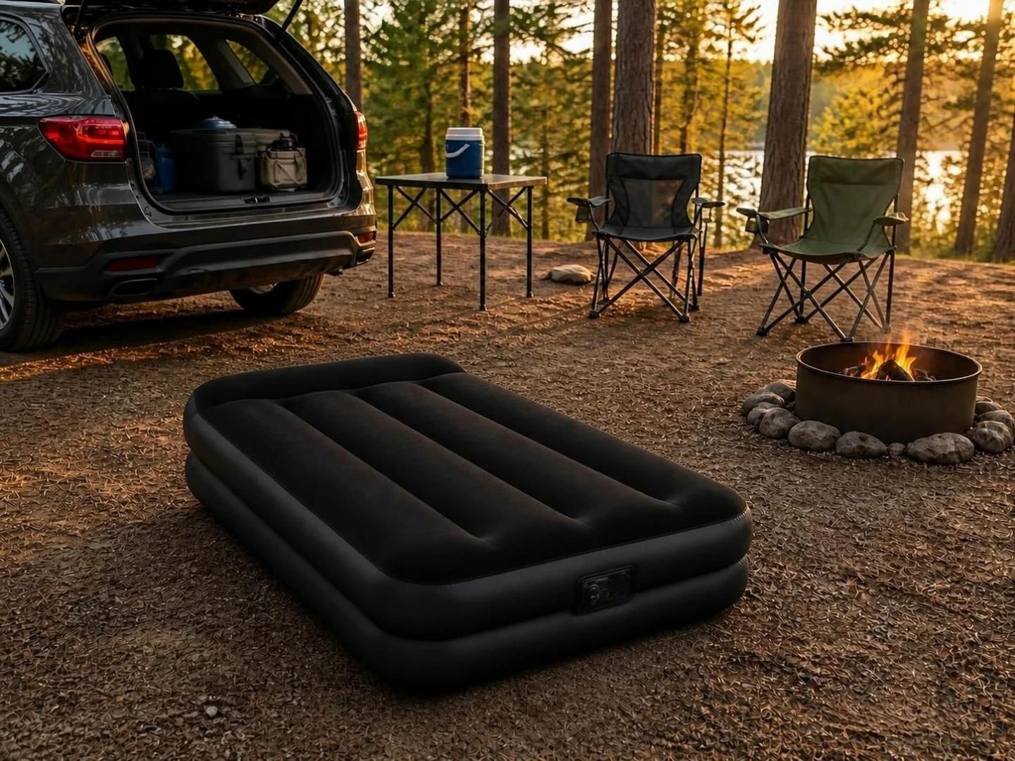 Outbound Twin Double-High Air Mattress w/ Built-In Pump & Pillow