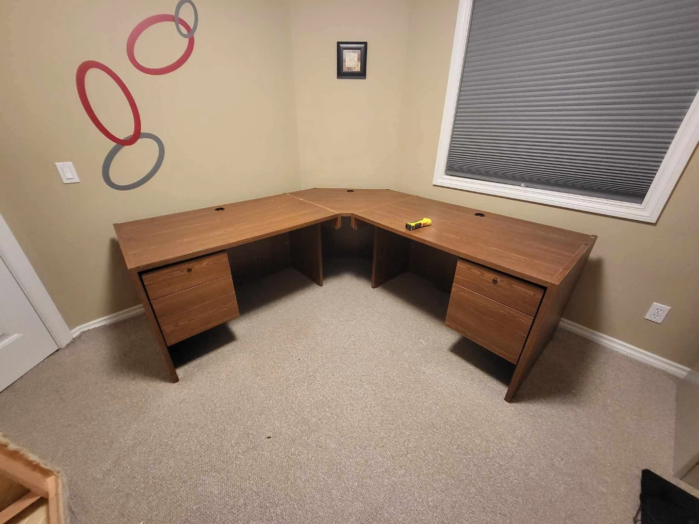 Large Wooden Corner Desk with Hutch