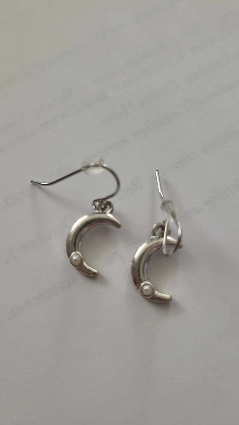 Silver-toned Moon Earrings with Small Pearl - photo 2