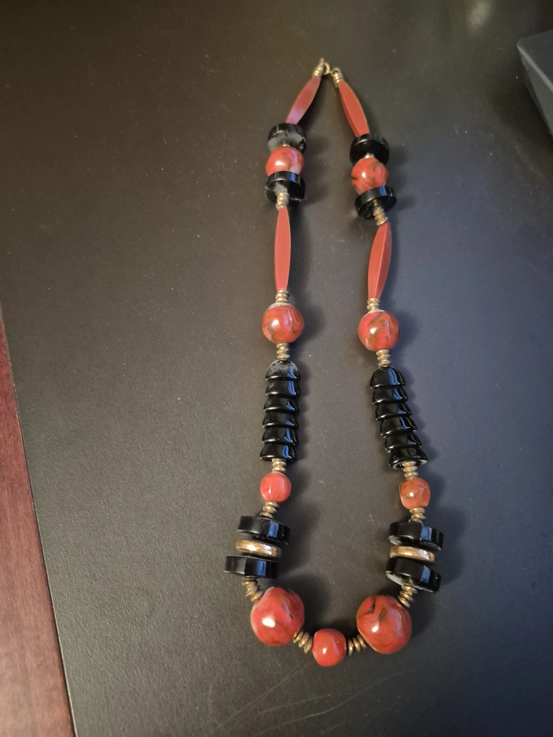 Red and black bead statement necklace