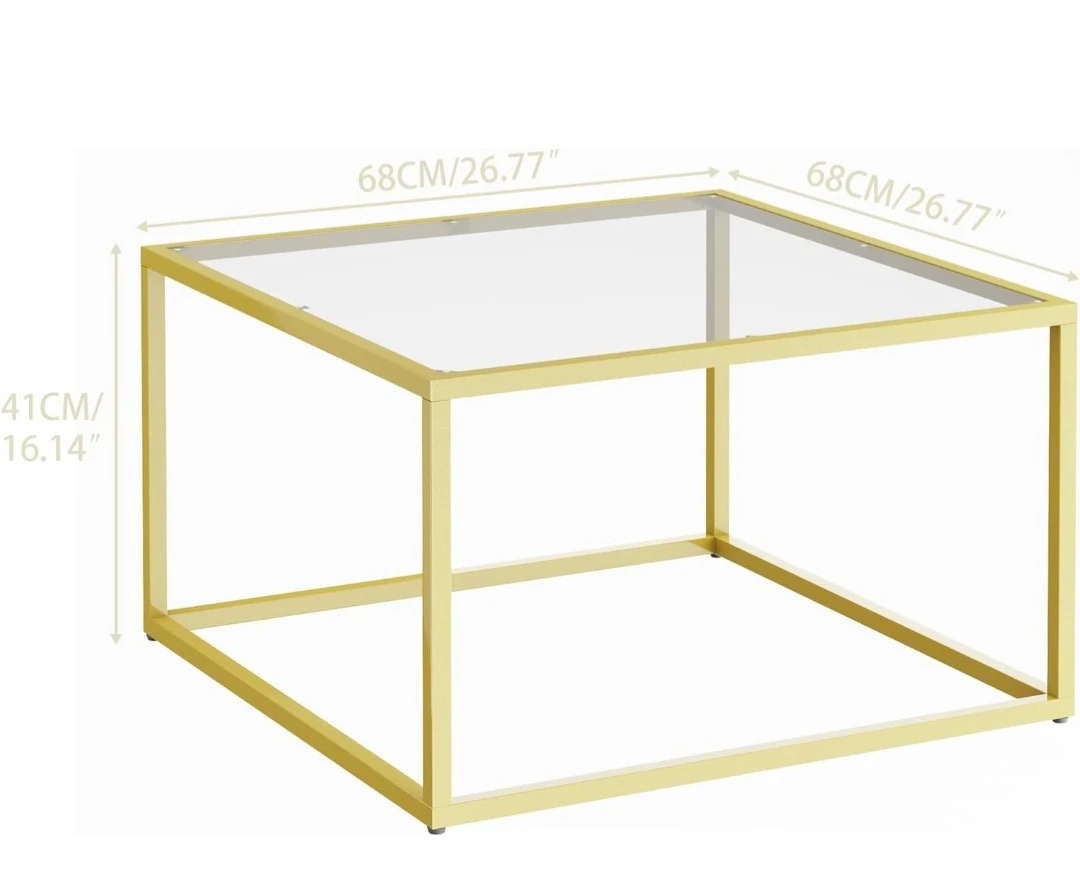 Square Glass Coffee Table with Metal Frame - photo 2