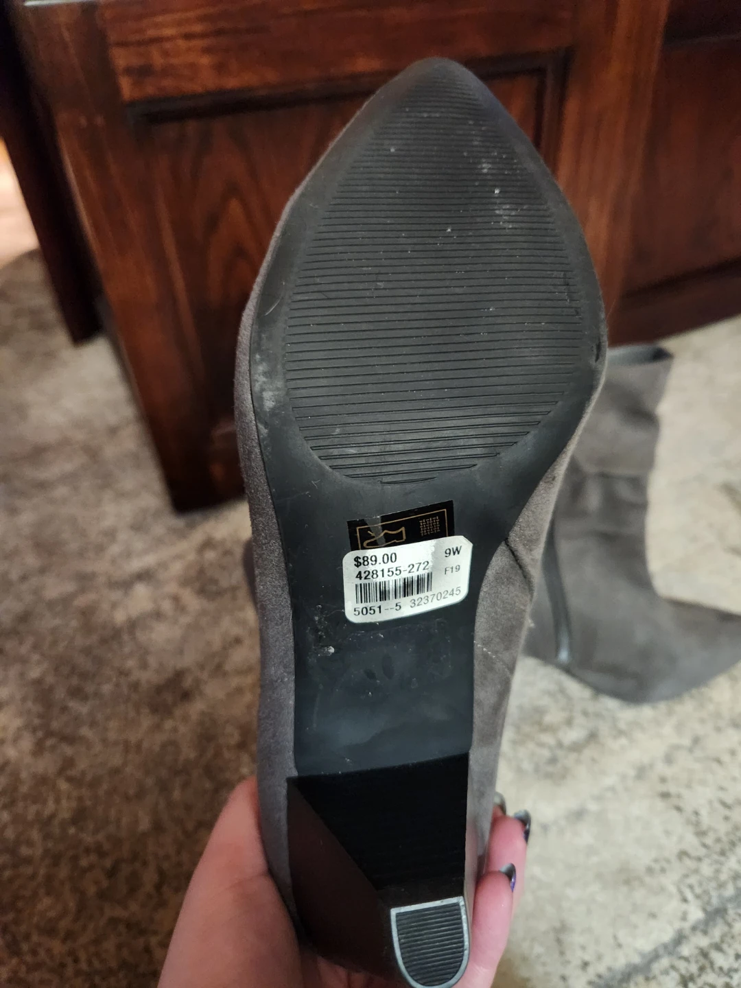 Grey Suede-Look Ankle Boots Size 9W - photo 4