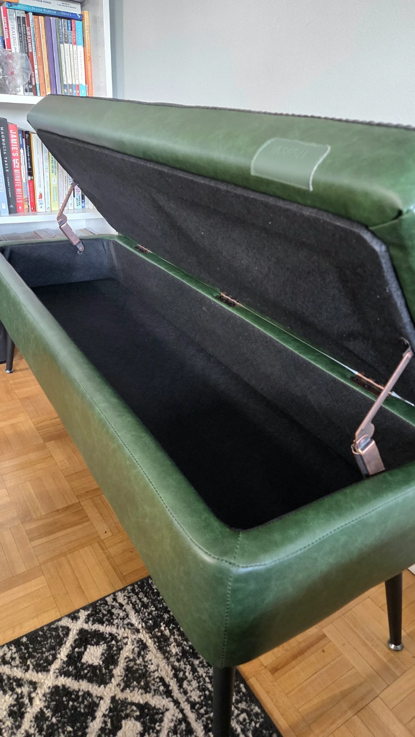 Forest Green Leather Storage Ottoman Bench *new - photo 5