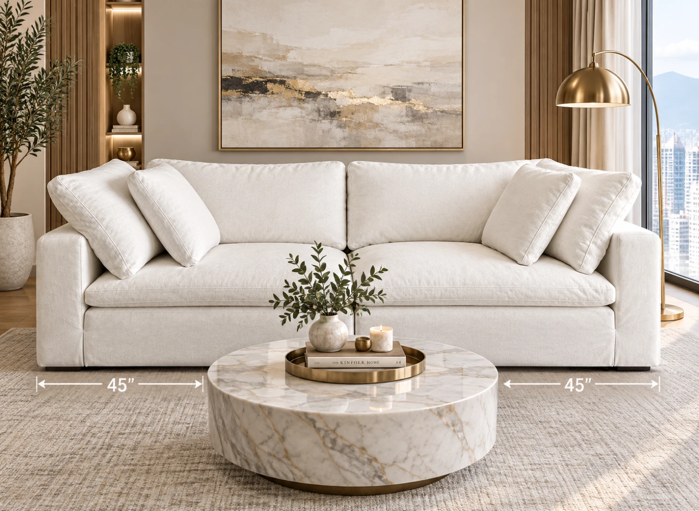 Modern Off-White Fabric Sofa