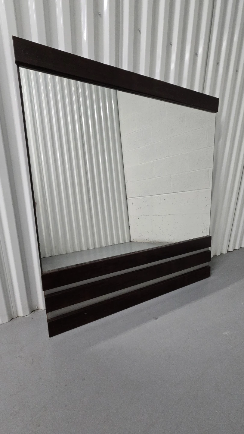 Large Wooden Wall Mirror with Dark Brown Frame