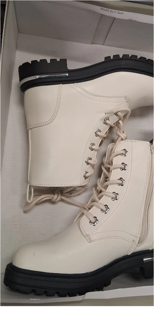 Cream Lace-Up Combat Boots