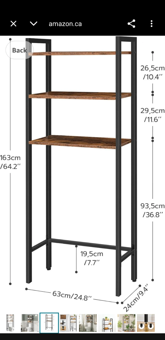 3-Tier Over Toilet Shelf - Rustic Brown - photo 3