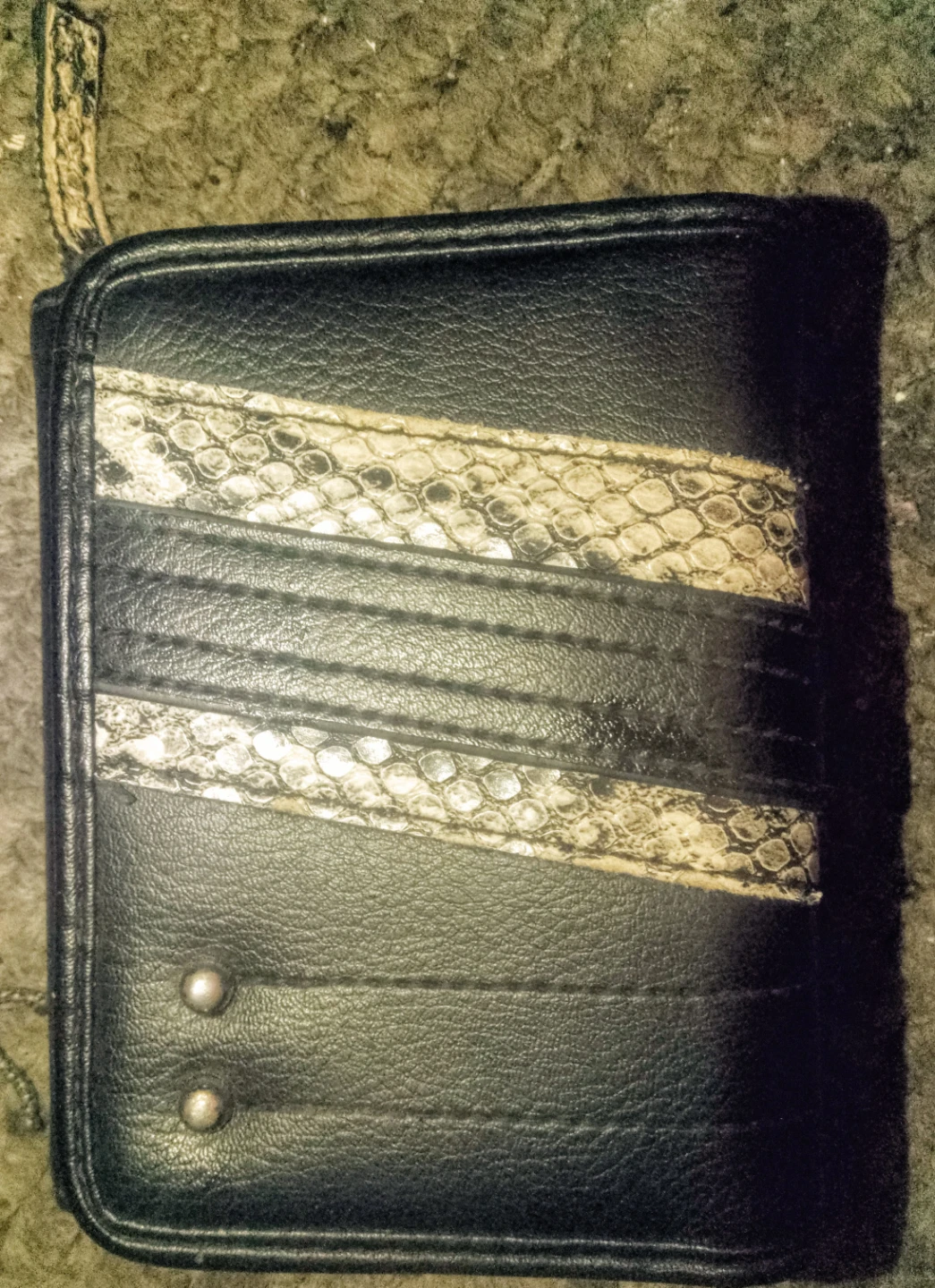 Black Tri-Fold Wallet with Snake Pattern Detail